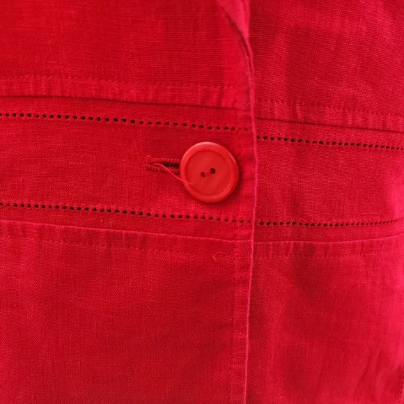 Style & Co. Women Red Linen Perforated Single Button Structured Blazer - Picture 9 of 15